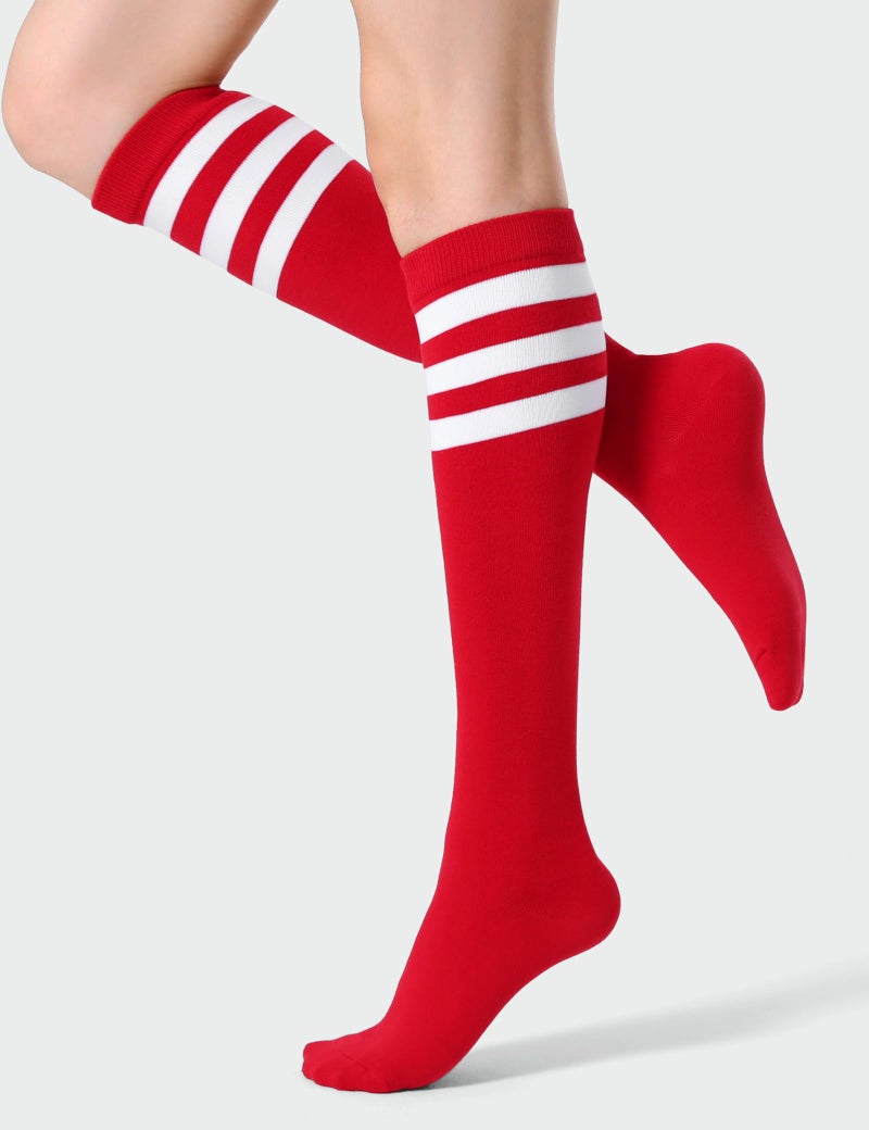 Joulli Women's Knee High Athletic Socks Stripe Tube Outdoor Sport Socks 3 Pairs, Black Mix - Image 3